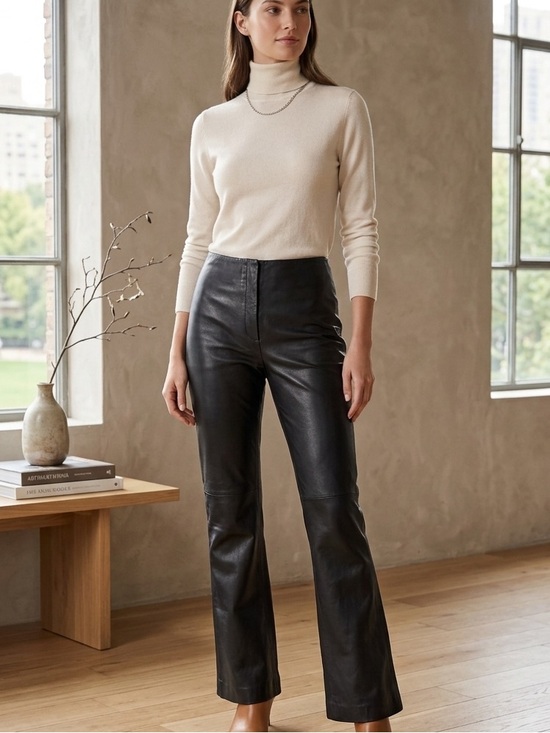 Vakko Pants - Vakko Black Leather Flare Pants